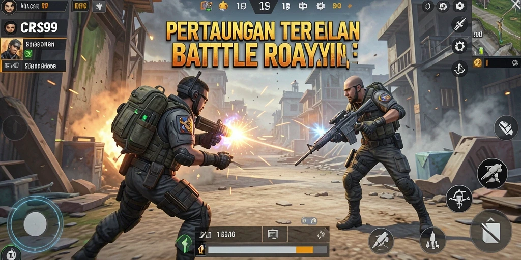 Tangkapan layar CRS99 yang menunjukkan aksi intens dalam gameplay Battle Royale.