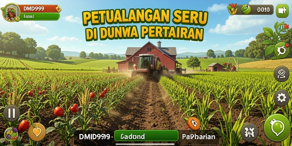 Screenshot gameplay DMD999 yang menampilkan aktivitas bertani yang seru dan menyenangkan.