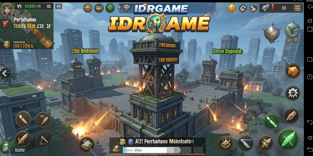 Tampilan menarik dari gameplay Tower Defense IDRGAME saat melawan gelombang musuh.