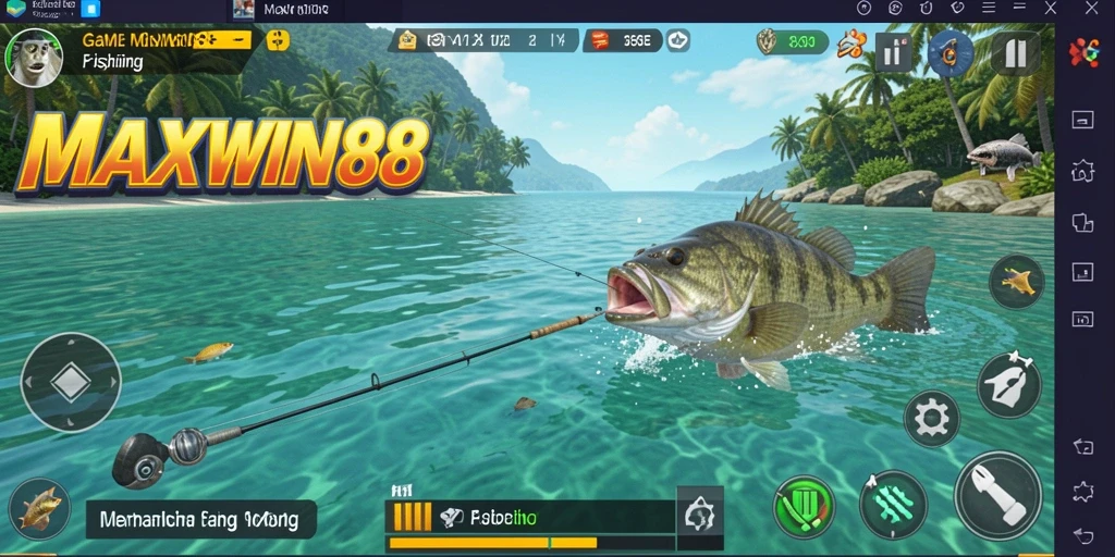 Tampilan screenshot MAXWIN88 saat menangkap ikan di lokasi eksotis.