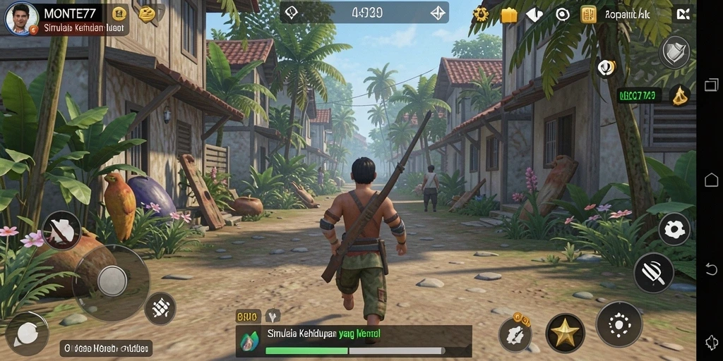 Screenshot gameplay MONTE77 menunjukkan aktivitas simulasi yang seru.