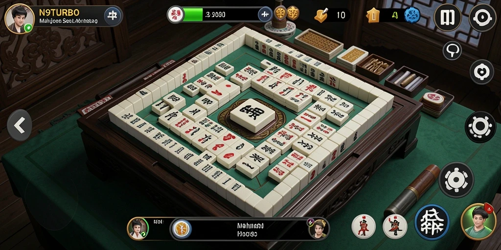 Tampilan gameplay seru N9TURBO dalam permainan Mahjong.