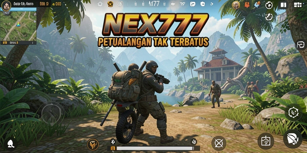 Screenshot NEX777 yang menunjukkan pemain menjelajahi dunia terbuka yang luas.