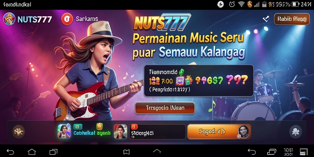 Tangkapan layar utama NUTS777 menampilkan gameplay penuh musik yang menyenangkan.