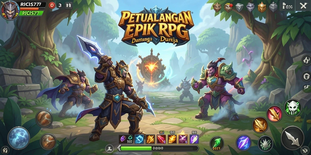 Screenshot utama RICIS77 menampilkan pertarungan epik di dunia RPG.