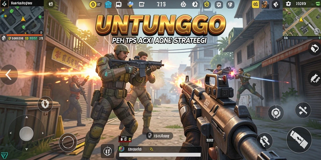 Screenshot gameplay UNTUNGGO yang menunjukkan aksi tembak-menembak yang intens.