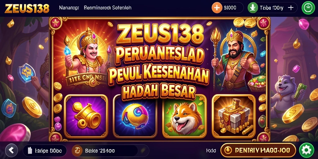 Screenshot gameplay ZEUS138 dengan simbol-simbol menarik dan fitur bonus.